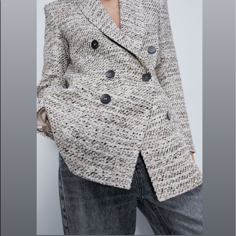 Zara DOUBLE BREASTED TWEED BLAZER JACKET COAT NEW